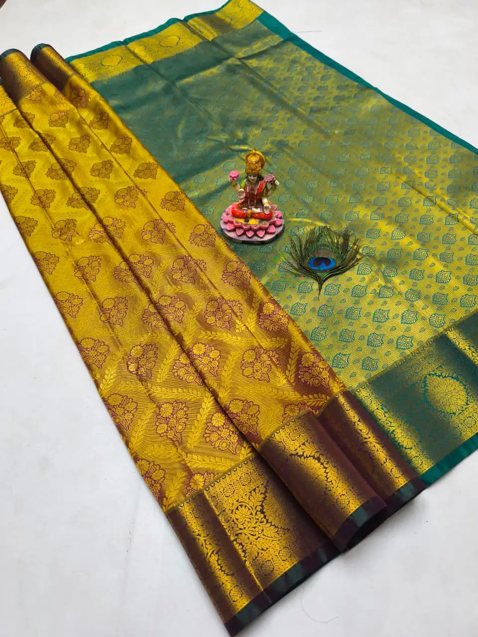 Mustard Floral Butta Big Border Zari Semi Kanchipuram Silk Saree
